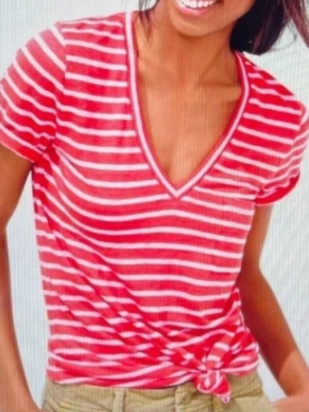 𝅺J.Crew 100% Linen Stripe V-neck Tee Size XXS